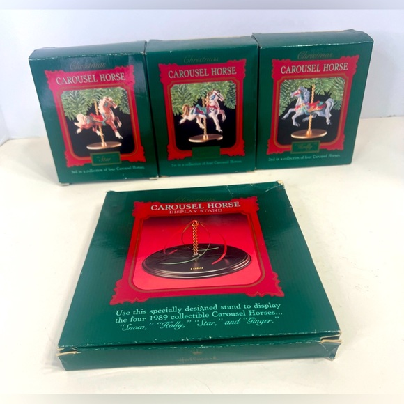 Vtg Hallmark Carousel & Horses Christmas Ornaments Set Of 3 Horses + Stand 1989 - Picture 4 of 7